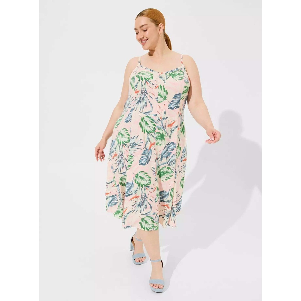 Torrid 4 4X Midi Challis Sleeveless Trapeze Dress Pockets Resort Beach Vacation